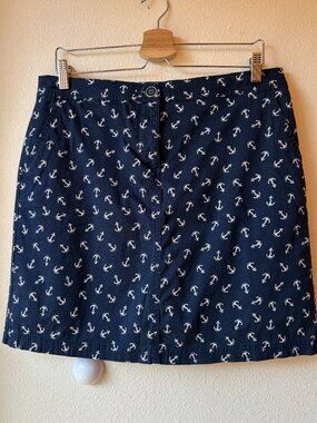 Karen Scott Navy White Anchor Print Skort Pockets Size 10 Coastal Prep Old Money